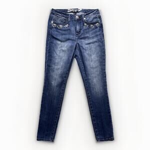 7 For All Mankind Jeans Womens Size 6 Mid Rise Skinny Rhinestone Stretch Blue